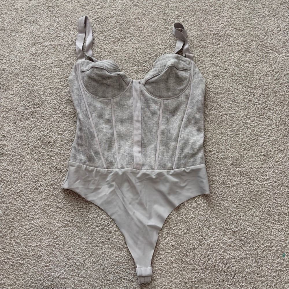 Cami NYC Alina Bodysuit Womens M Gray Waffle Knit Corset Bustier Going Out